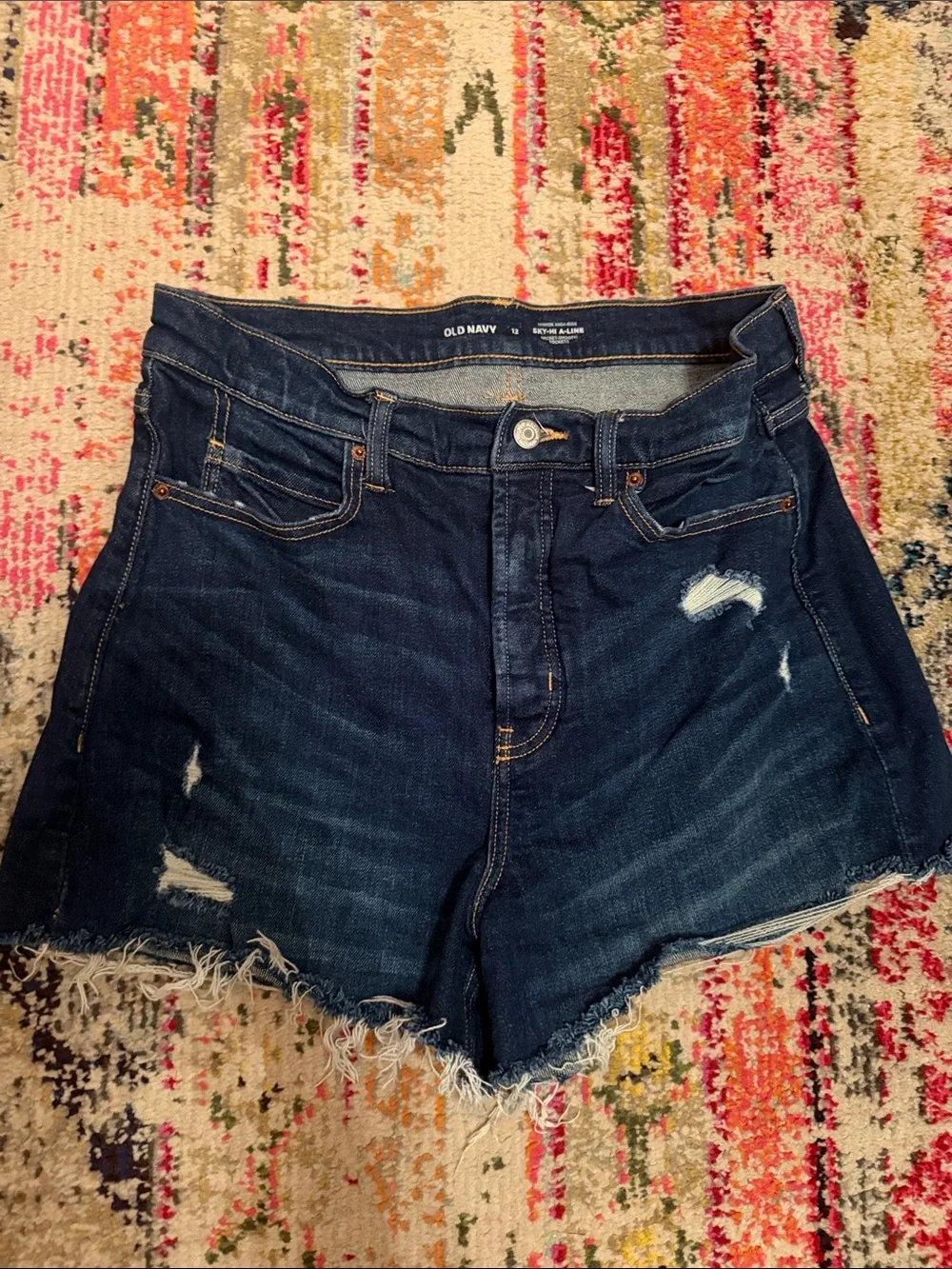 Two Old Navy Sky-Hi A-Line Women's Black and Dark Blue Denim Shorts - Picture 3 of 8